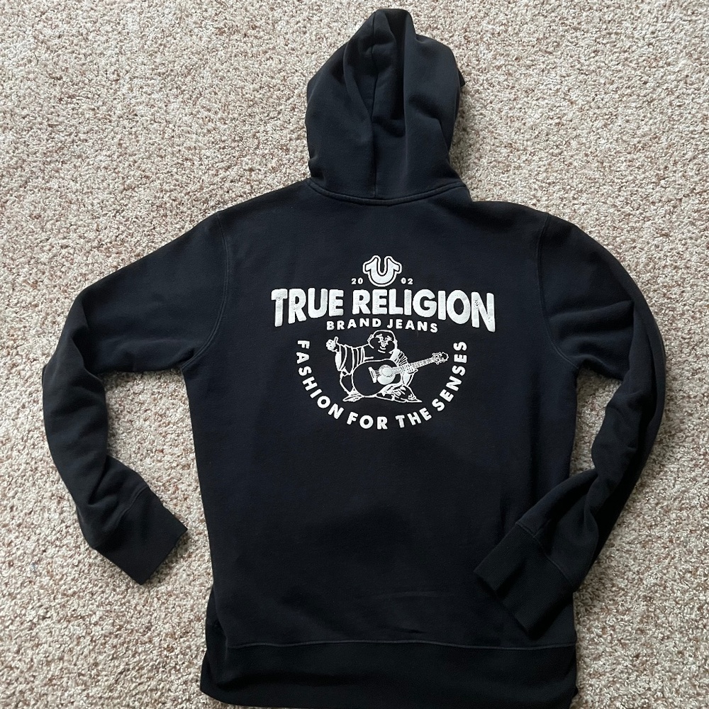 Men's Medium True Religion Black And White Zip Up Hoodie